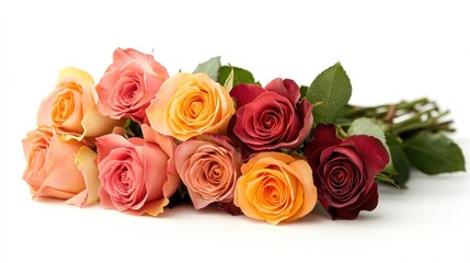 Colorful rose bouquet, studio shot, white background, gift
