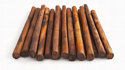 Detailed Close-Up of Isolated Cinnamon Sticks on White Background
