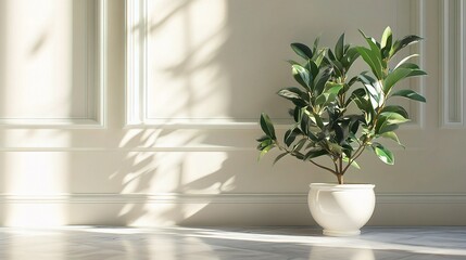 Fototapeta premium Elegant Ficus Plant in Classic Interior Setting with Natural Light