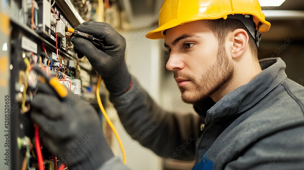 Aufkleber Electrician Working Diligently with Tools on Complex Electrical Installation Projects : Generative AI