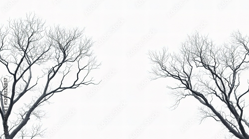 Poster intricate branch patterns of dead trees on plain background