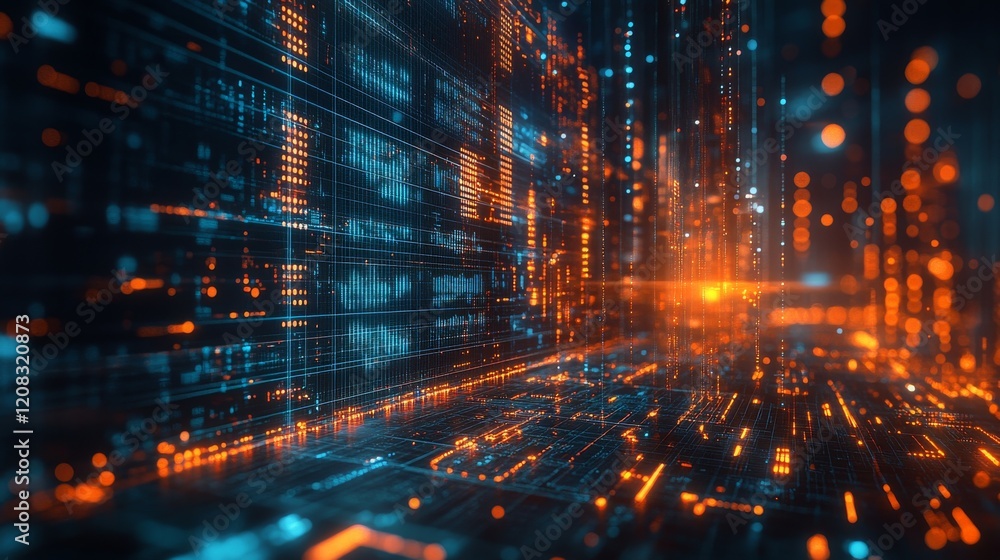 Poster ai technology analyzes big data to generate actionable insights in a futuristic digital landscape