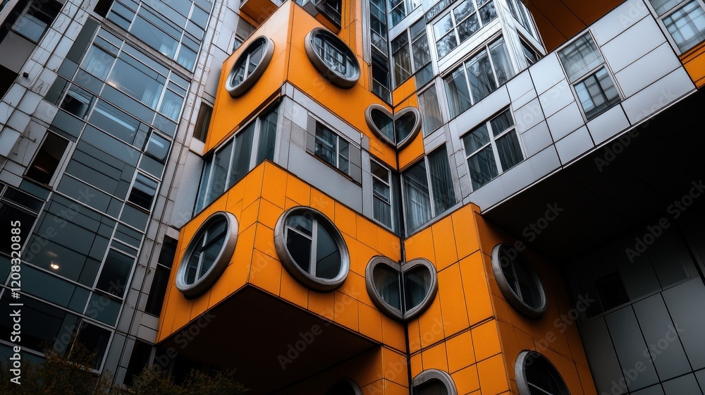 Leinwandbilder a quirky, asymmetrical building in a city with uniform rectangular structures