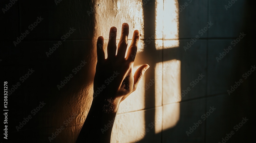 Poster a shadow of a person distorted on a wall, evoking fear of the unknown