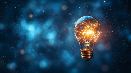 A floating lightbulb surrounded by stars, symbolizing big ideas and creativity, with a modern blurred background and empty caption space to evoke a sense of chaos and limitless potential

