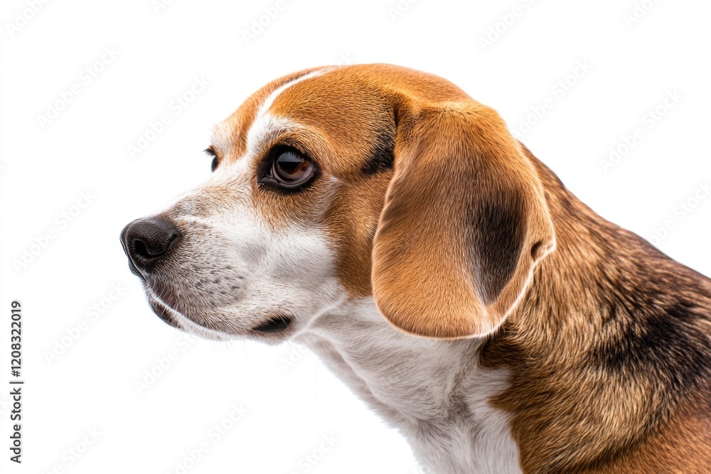 Poster a close-up shot of a dog's face on a white background, great for use in pet-related contexts or as a