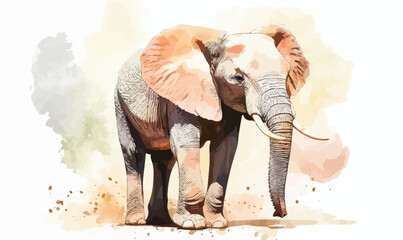 Watercolor Elephant Illustration in Minimalist Flat Vector Style Art Design