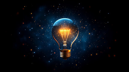 A floating lightbulb surrounded by stars, symbolizing big ideas and creativity, with a modern blurred background and empty caption space to evoke a sense of chaos and limitless potential

