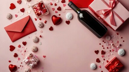 Fototapeta na wymiar Romantic Valentine's Day: Red and Pink Festive Arrangement