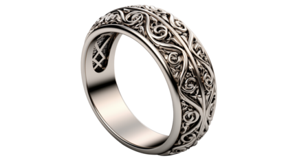 Elegant silver ring with polished finish, perfect for jewelry, fashion, and gift themes, studio view, isolated on transparent background.