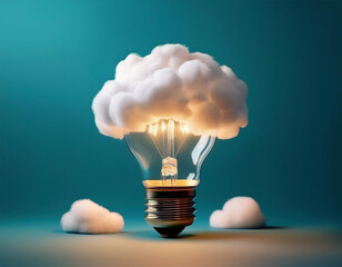 a creative concept of a light bulb with a fluffy soft cloud surrounding it idea creative and imagination concept