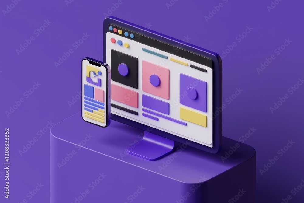 Poster Responsive web design displayed on desktop and mobile, showcasing user interface and user experience.