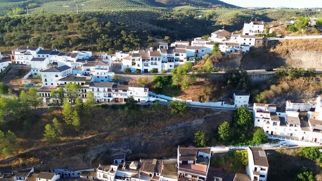 Drone view of Setenil de las Bodegas, Cadiz, Andalucia, Spain