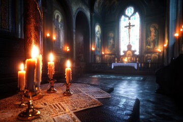 Group of candles sitting on a table, perfect for dinner party or special occasion