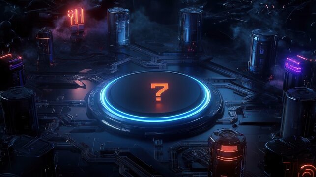 A vibrant digital trivia game screen with animated questions and a countdown timer - Powered by Adobe