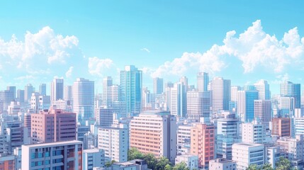 Obraz premium Modern cityscape with skyscrapers under sunny sky