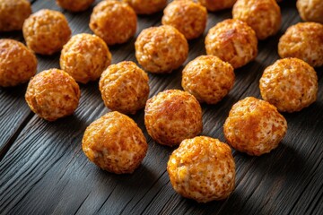 A plate of cheesy meatballs served on a table, perfect for party or social gathering