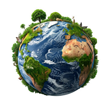 Biosphere Icon Globe with Plants Animals and Atmosphere Environmental Ecology Earth Symbol Illustration