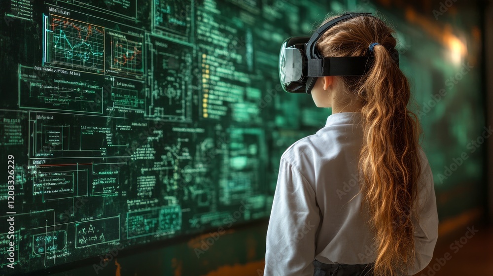 Poster innovative learning experience with virtual reality technology in a modern classroom setting