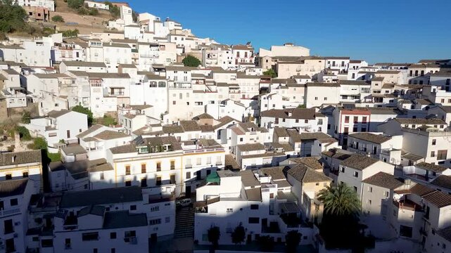 Drone view of Setenil de las Bodegas, Cadiz, Andalucia, Spain