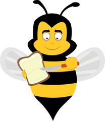 vector illustration character bee insect cartoon, spreading butter on a slice of bread with a spreader