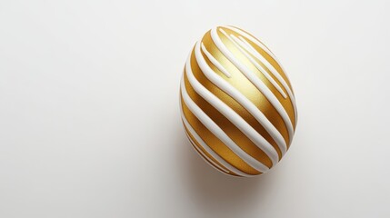 Obraz premium Elegant easter golden egg with striped pattern on white background for festive decorations