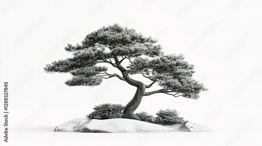 Poster realistic 3d tree model isolated on white background with alpha