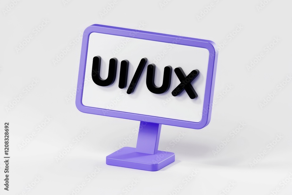 Poster A 3D rendering of a purple monitor displaying the term UI/UX, representing user interface and user experience design.