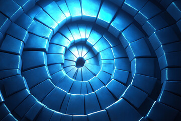 Naklejka premium Futuristic Blue Abstract Design with Digital Vortex, Glowing Spiral Energy, and Swirling Particle Motion for Technology Backgrounds