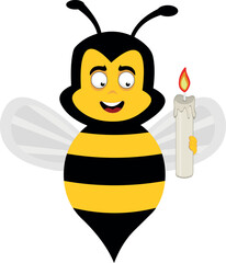 Fototapeta premium vector illustration character bee insect cartoon, holding a lit wax candle as a remembrance and commemoration concept