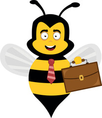 vector illustration character bee insect cartoon, with a neck tie and office briefcase, as an employee or worker