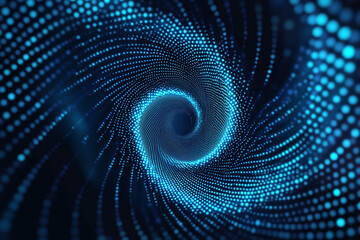 Futuristic Blue Abstract Design with Digital Vortex, Glowing Spiral Energy, and Swirling Particle Motion for Technology Backgrounds