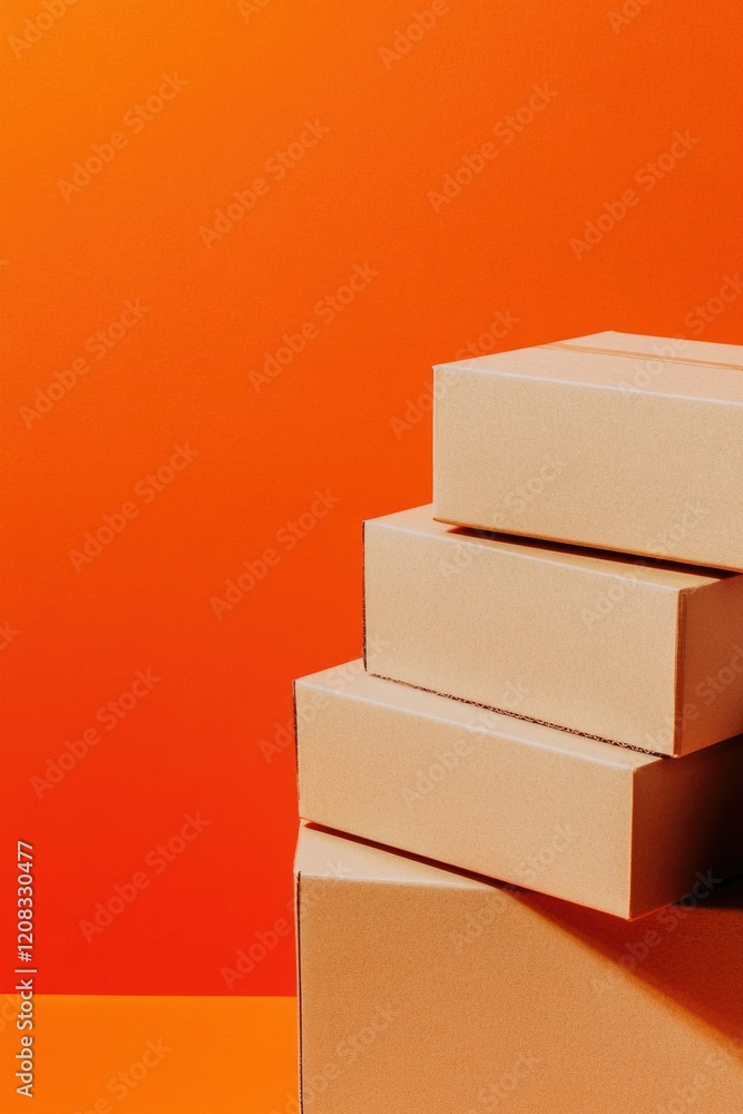 Poster three boxes stacked vertically, possibly being stored or transported