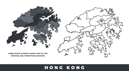 Obraz premium Hong Kong political regions black color outline map set