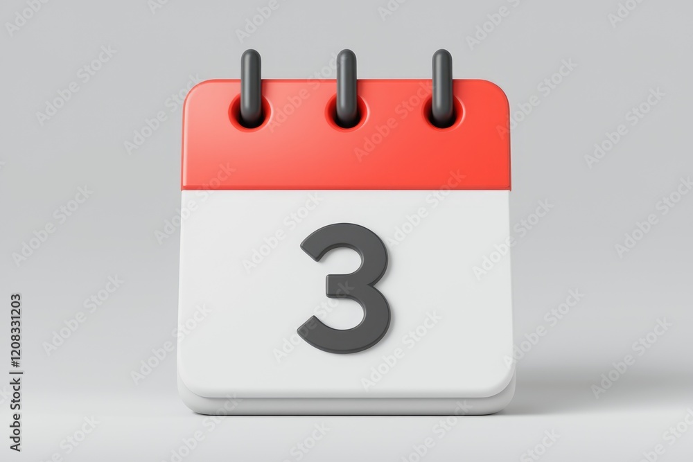 Poster A 3D rendered image of a simple calendar showing the third day.
