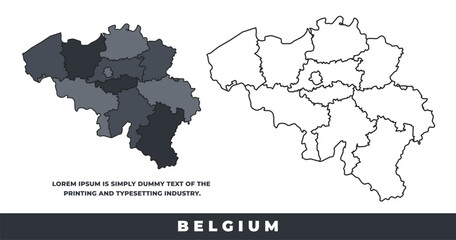 Belgium political regions black color outline map set