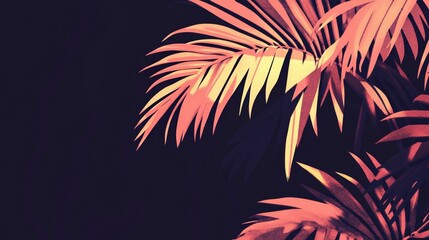 Minimalistic dark background with palm leaves corner, ideal for website headers or mobile app backgrounds
