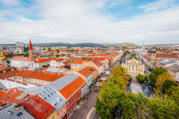Top view on Kosice main street. Cathedral of Saint Elizabeth, Kosice in Slovakia