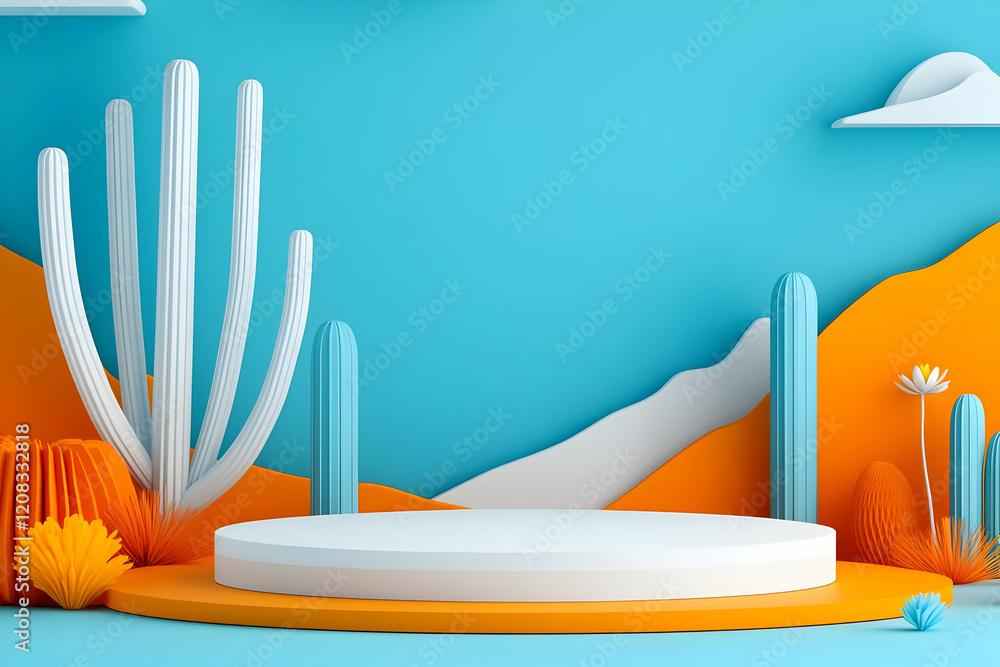 Poster abstract 3d render cactus desert display