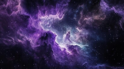abstract liquid nebula swirls in deep purple and teal, ethereal cosmic clouds with dynamic motion and luminescent particles against black void, cinematic lighting, ultra-detailed texture