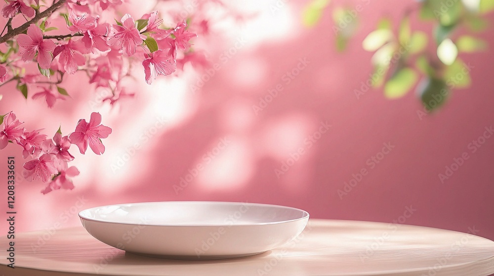 Poster empty table set for product display with softly blurred background