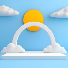 3D Render Sunny Sky Clouds Platform