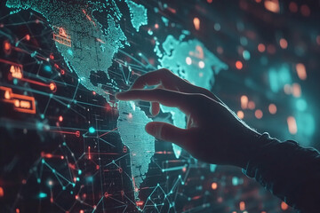 Human Touch Meets Glowing Abstract Energy with Futuristic Particles and Cosmic Light Networks Depicting Innovation and Digital Interaction