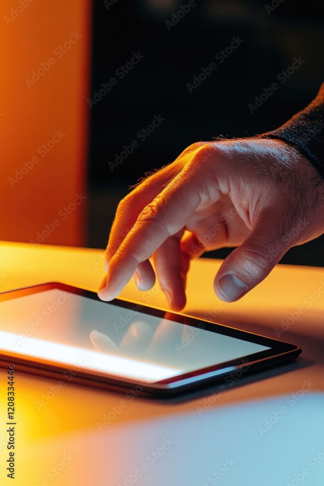 Poster a person using a tablet computer on a table