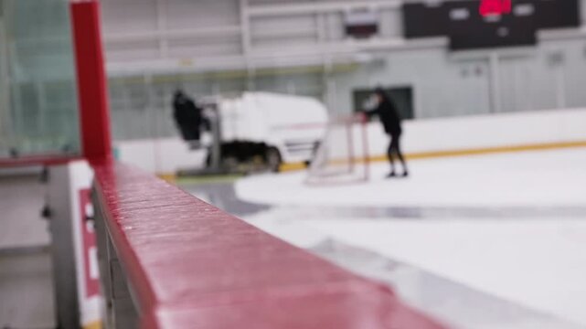 Zamboni on the ice at a hockey rink in canada
