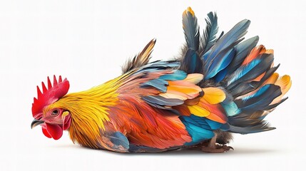 Fototapeta premium Chicken with Vibrant Feathers Isolated on White Background