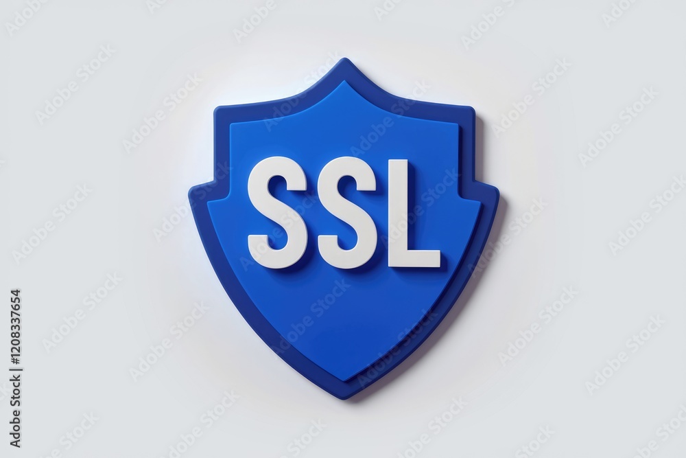 Poster a blue shield with the letters ssl, symbolizing secure online connections and data protection.