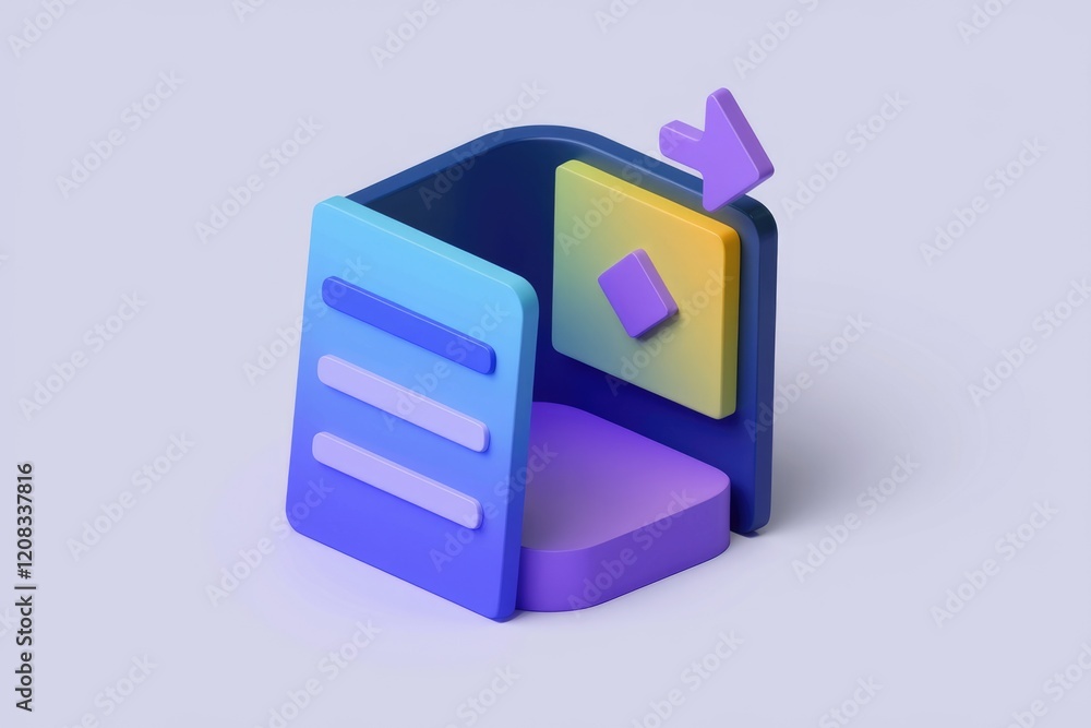 Aufkleber 3D illustration of data transfer or file upload concept with vibrant colors and arrow indicating movement.