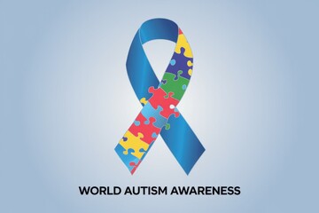 Fototapeta premium World Autism Awareness Day: A blue ribbon with puzzle pieces representing unity and support for autistic individuals.