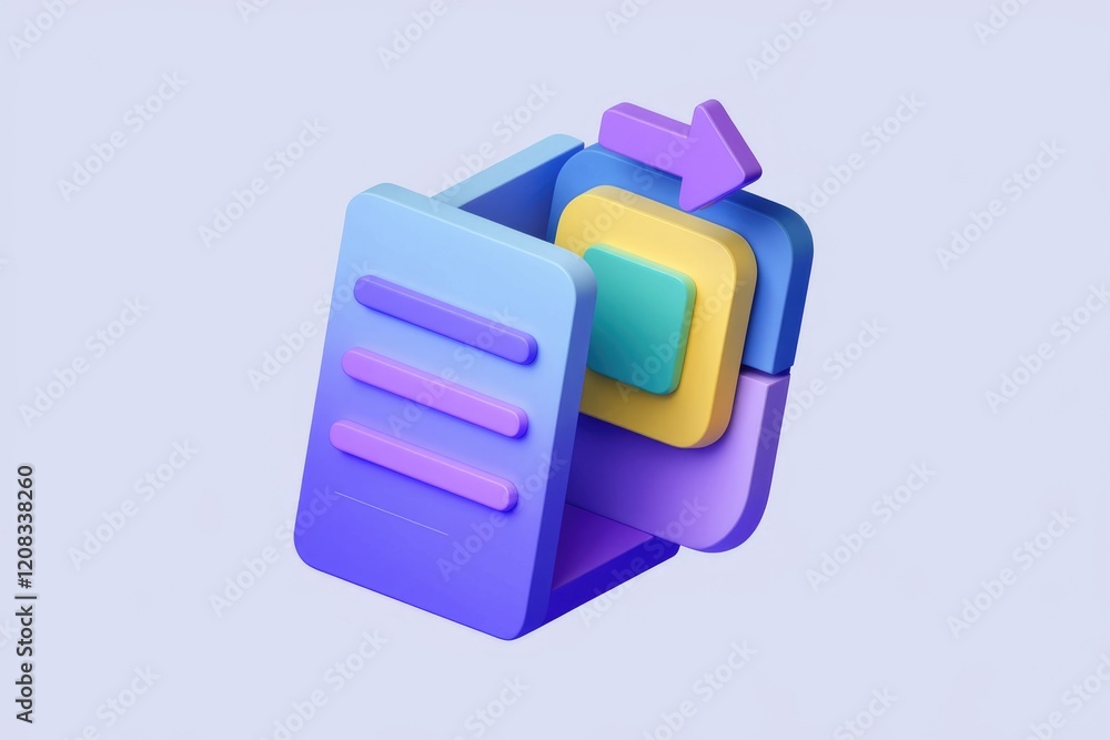 Poster abstract 3d illustration of data transfer or document sharing process.